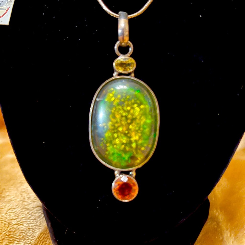 Amber/citrine /quartz on sterling silver